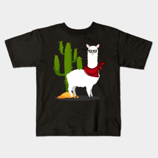 'Llama with Scarf and Cactus' Alpaca Llama Trendy Kids T-Shirt